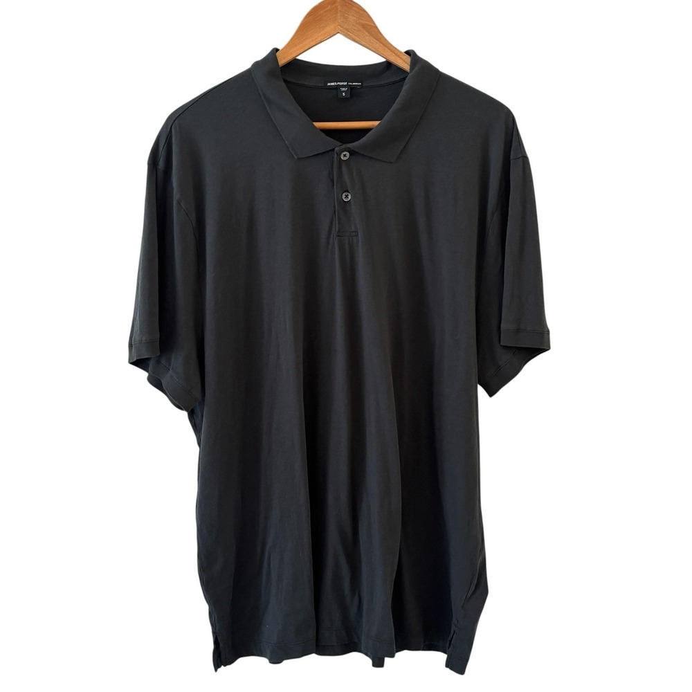 James Perse Polo Shirt Mens 5/2XL Gray Cotton Jersey Minimalist Business Casual